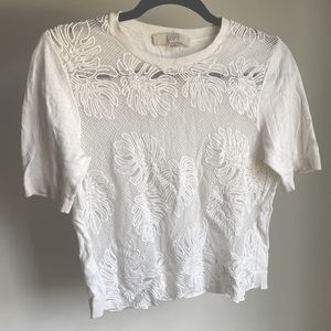 LOFT Embroidered Crochet Knit Monstera Leaf Tee Shirt in White ( size S )